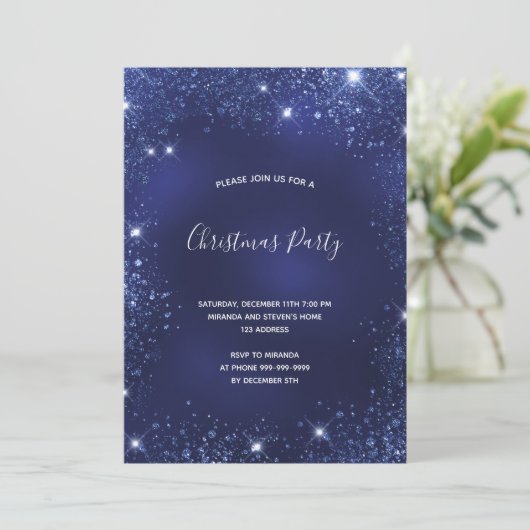 kerstfeestblauwe glittersplepel kaart (Staand voorkant)