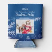 Kerstfeestblauwe sneeuwvlokken winterfoto blikjeskoeler (Voorkant)