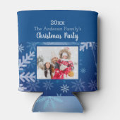 Kerstfeestblauwe sneeuwvlokken winterfoto blikjeskoeler (Achterkant)