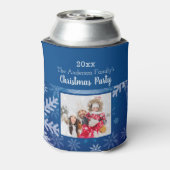 Kerstfeestblauwe sneeuwvlokken winterfoto blikjeskoeler (Blikje Achterkant)