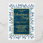 kerstfeestblauwe Waterverf Floral Folie Uitnodiging (Voorkant)