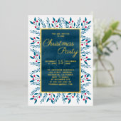 kerstfeestblauwe Waterverf Floral Folie Uitnodiging (Staand Voorkant)