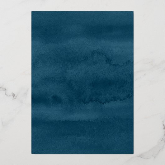 kerstfeestblauwe Waterverf Floral Folie Uitnodiging (Achterkant)