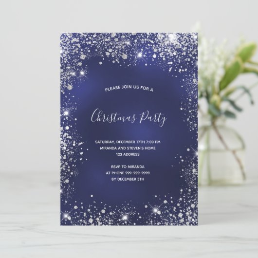 Kerstfeestblauwe zilversparren kaart (Staand voorkant)