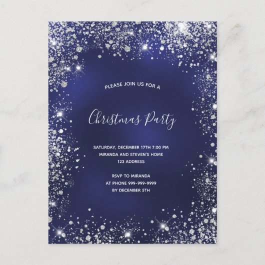 Kerstfeestblauwe zilversparren uitnodiging briefkaart (Voorkant)