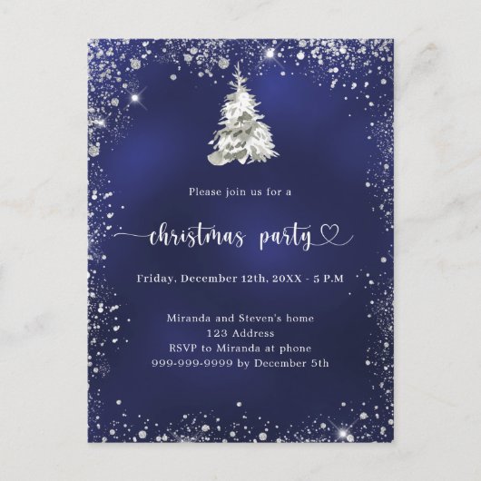 Kerstfeestblauwe zilversparren uitnodiging briefkaart (Voorkant)
