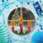 kerstfeestboomkaarsen gedecormeerd venster papieren bordje (Feest)