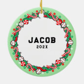 kerstfeestcadeau voor honkbal keramisch ornament (Achterkant)