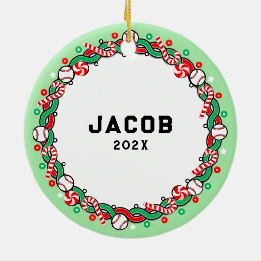 kerstfeestcadeau voor honkbal keramisch ornament (Achterkant)