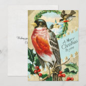  kerstfeestdag 1908 Robin Bird Feestdagenkaart (Voorkant / Achterkant)