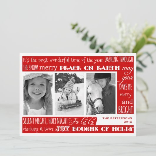kerstfeestdag 3 fotocollage kaart | Rood (Staand voorkant)