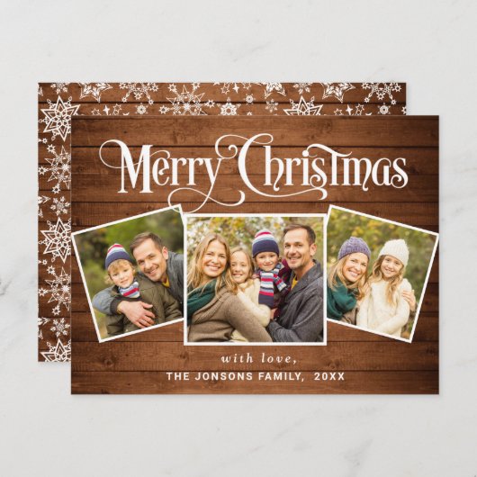 Kerstfeestdag, 3-pHOTO-feestdag Briefkaart (Voorkant / Achterkant)