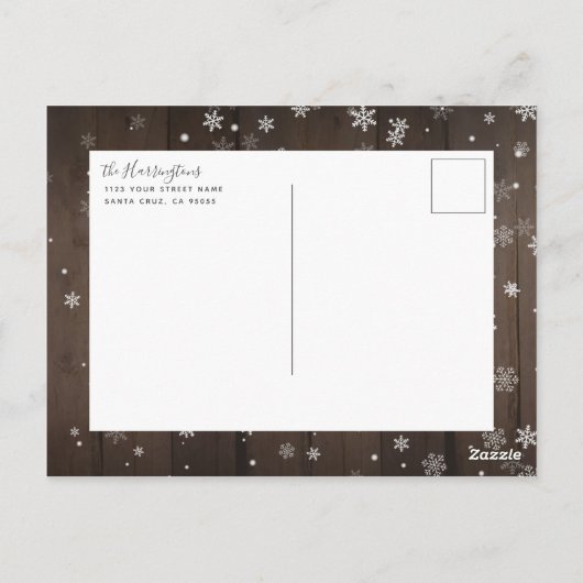 Kerstfeestdag 4 Foto  hout en sneeuw Briefkaart (Achterkant)