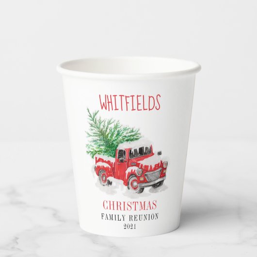 kerstfeestdag - Aangepast voor familie reünie Papieren Bekers (Achterkant)