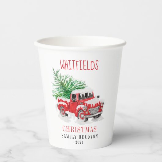 kerstfeestdag - Aangepast voor familie reünie Papieren Bekers (Voorkant)