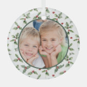 kerstfeestdag Aangepaste foto-Waterverf Floral Glas Ornament (Voorkant)