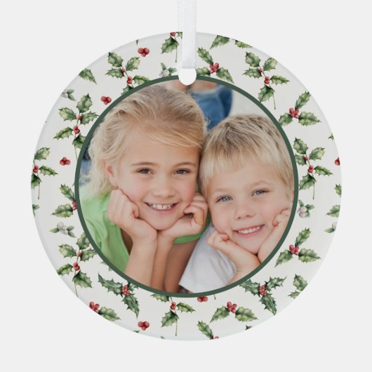 kerstfeestdag Aangepaste foto-Waterverf Floral Glas Ornament (Achterkant)