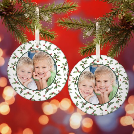 kerstfeestdag Aangepaste foto-Waterverf Floral Glas Ornament