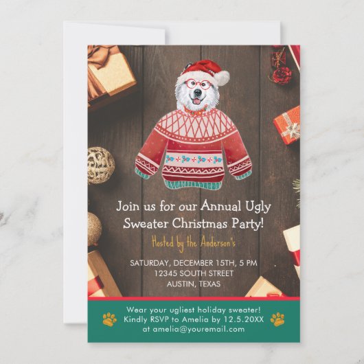 Kerstfeestdag Alaskan Dog Ugly Sweater Party Kaart (Voorkant)