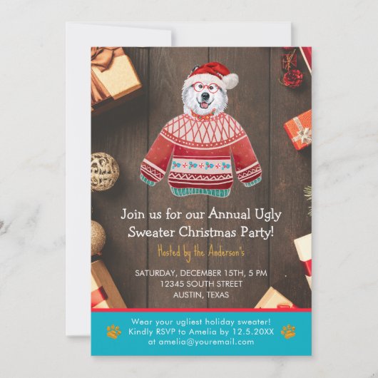 Kerstfeestdag Alaskan Dog Ugly Sweater Party Kaart (Voorkant)
