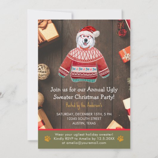 Kerstfeestdag Alaskan Dog Ugly Sweater Party Kaart (Voorkant)