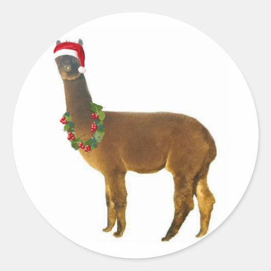 Kerstfeestdag Alpaca Ronde Sticker (Voorkant)