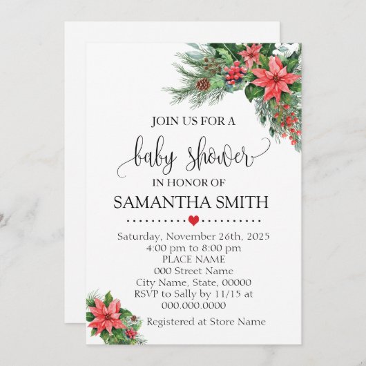 Kerstfeestdag baby shower kaart (Voorkant / Achterkant)