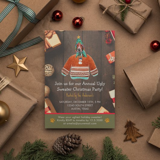 Kerstfeestdag Basset Hond Ugly Sweater Party Kaart