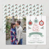Kerstfeestdag Baubles | Holly Wedding Save The Date (Voorkant / Achterkant)