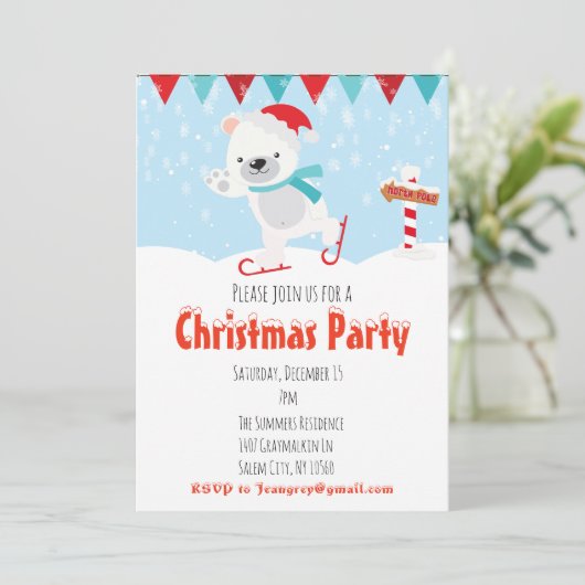 Kerstfeestdag Beer Skating Polar Kaart (Staand voorkant)