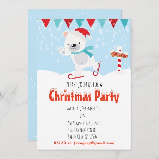 Kerstfeestdag Beer Skating Polar Kaart (Voorkant / Achterkant)