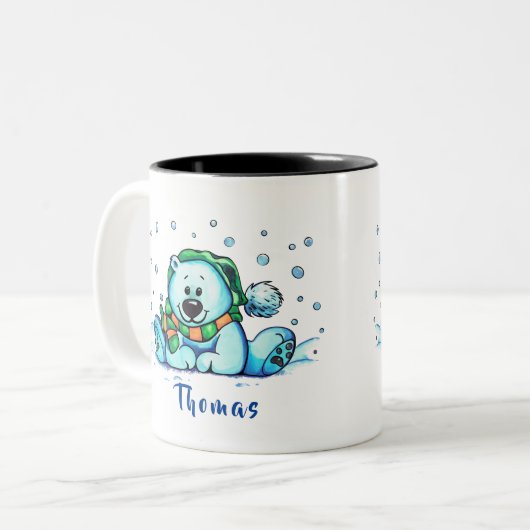 Kerstfeestdag Beer WinterMok Tweekleurige Koffiemok (Voorkant links)