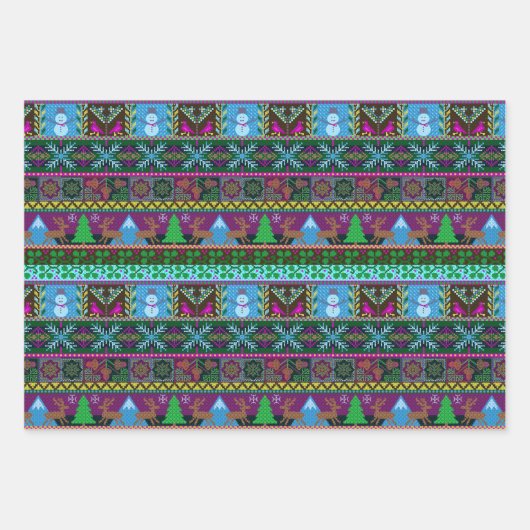 Kerstfeestdag - Bekroond Sweater Pattern Reindeer Inpakpapier Vel (Voorkant 3)