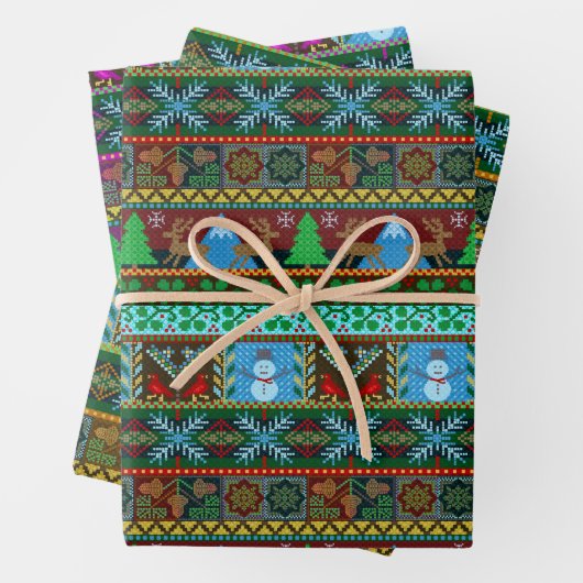 Kerstfeestdag - Bekroond Sweater Pattern Reindeer Inpakpapier Vel (In situ)