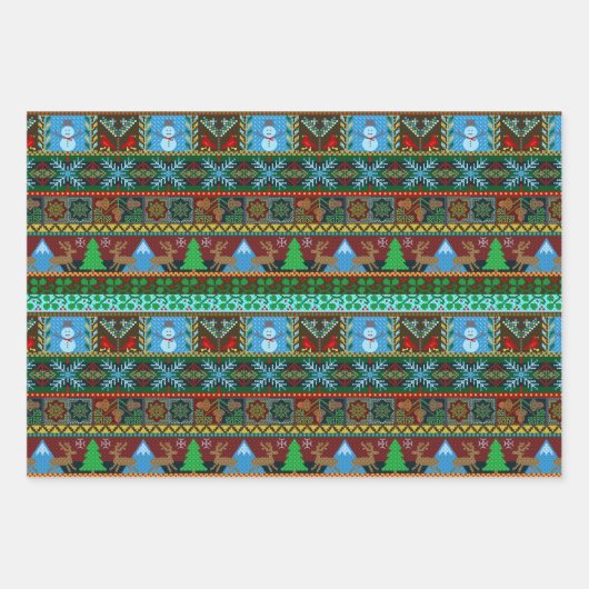 Kerstfeestdag - Bekroond Sweater Pattern Reindeer Inpakpapier Vel (Voorkant)