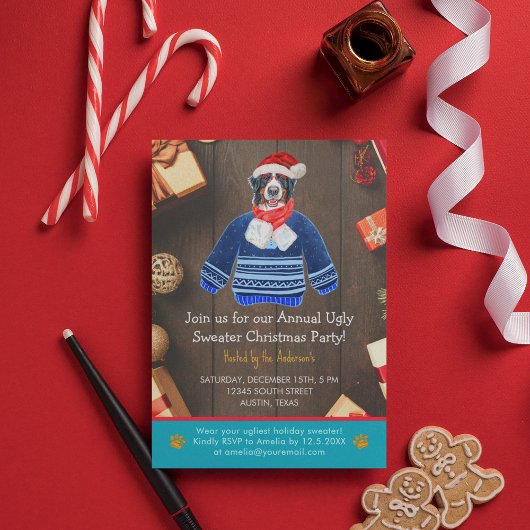 Kerstfeestdag Bernese Dog Ugly Sweater Party Kaart