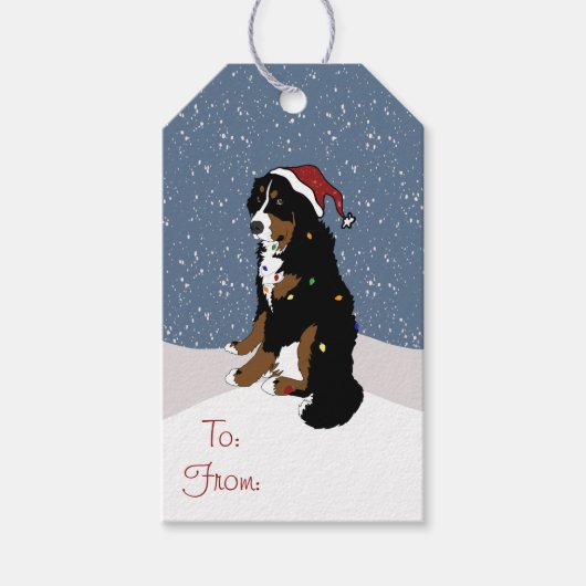 Kerstfeestdag Bernese Mountain Dog Cadeaulabel (Voorkant)