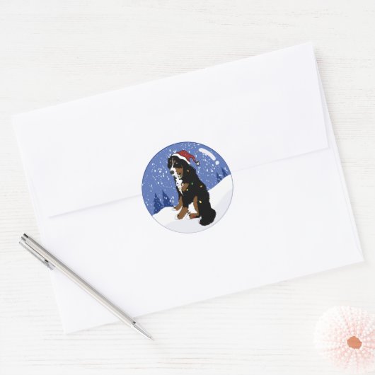 Kerstfeestdag Bernese Mountain Dog Ronde Sticker (Envelop)