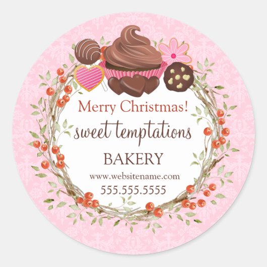 Kerstfeestdag Berry Wreath Assorted Desserts Ronde Sticker (Voorkant)