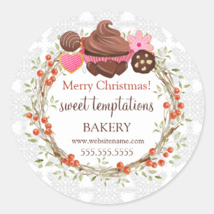 Kerstfeestdag Berry Wreath Assorted Desserts Ronde Sticker