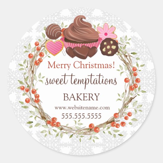 Kerstfeestdag Berry Wreath Assorted Desserts Ronde Sticker (Voorkant)