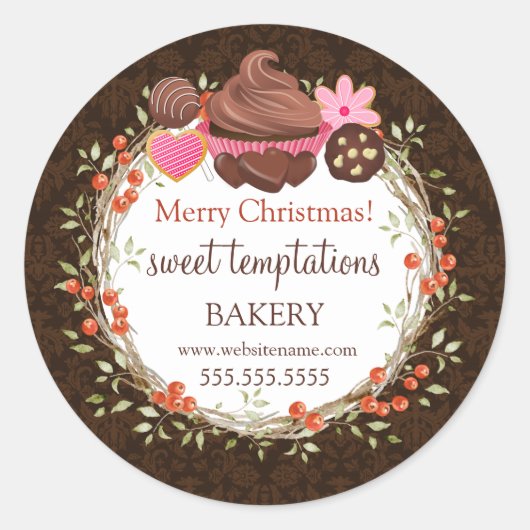 Kerstfeestdag Berry Wreath Assorted Desserts Ronde Sticker (Voorkant)