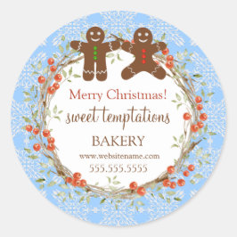Kerstfeestdag Berry Wreath Gingerbrood Mannen Ronde Sticker