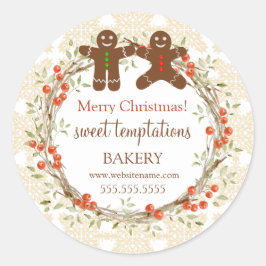Kerstfeestdag Berry Wreath Gingerbrood Mannen Ronde Sticker