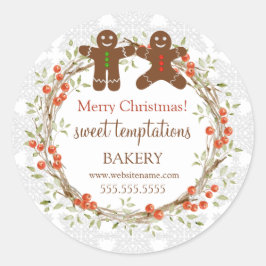 Kerstfeestdag Berry Wreath Gingerbrood Mannen Ronde Sticker