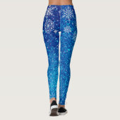 Kerstfeestdag blauw glitter sneeuwvlokken leggings (Achterkant)