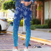 Kerstfeestdag blauw glitter sneeuwvlokken leggings