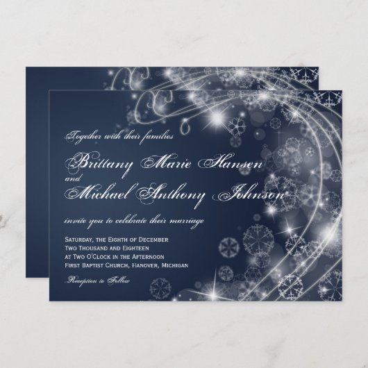 Kerstfeestdag blauw huwelijk uitnodigingen (Voorkant / Achterkant)