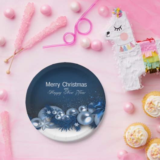 Kerstfeestdag Blauwe Pearl 1 Design Papieren Bordje (Feest)