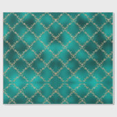 Kerstfeestdag Blauwgroen Gold Glitter Damask Gift Cadeaupapier (Vlak)